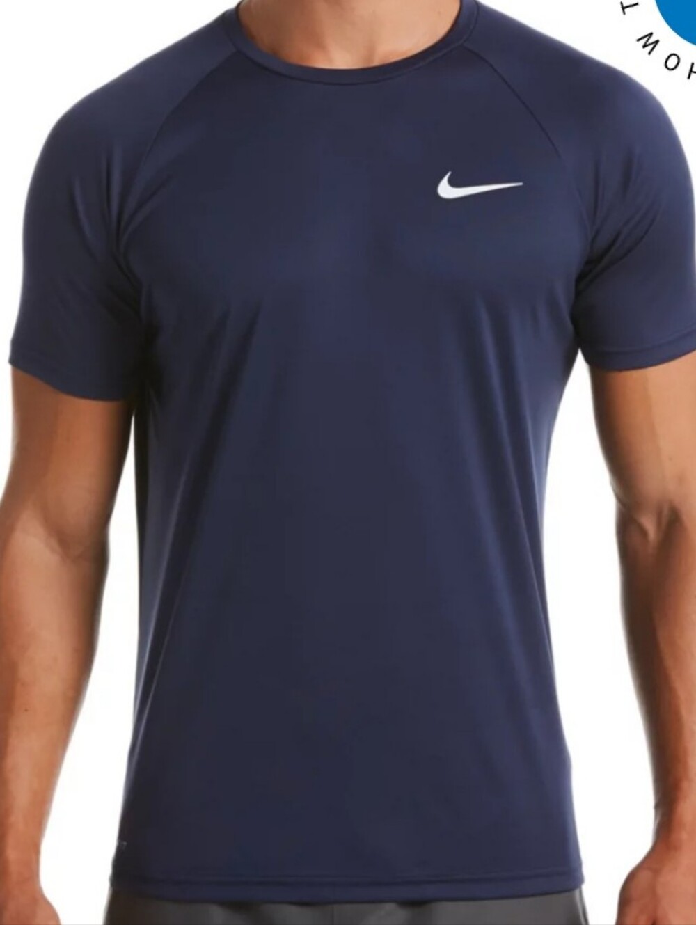Nike Men's Navy Short-Sleeve Dri-FIT Hydroguard Swim Shirt with Swoosh